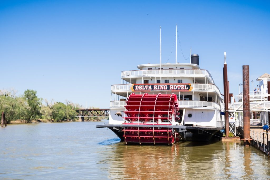 The restored Riverboat Delta King paddle is now a hotel and restaurant on the Sacramento River. Image Shutterstock Sundry Photography