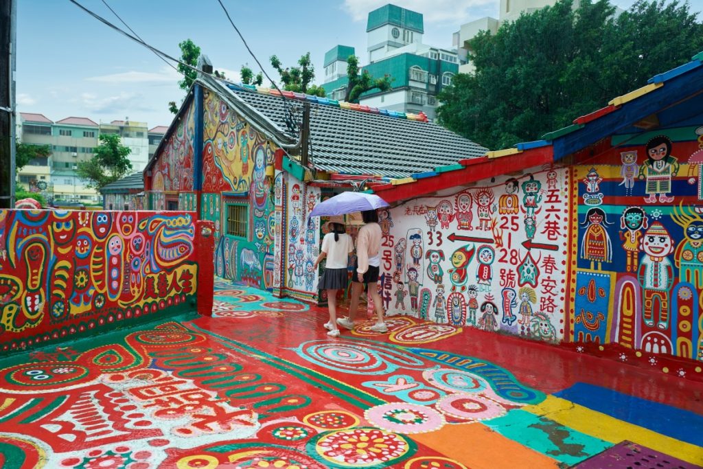 Colourful street art in Taichung's Rainbow Village attraction. Image jamesteohart Shutterstock