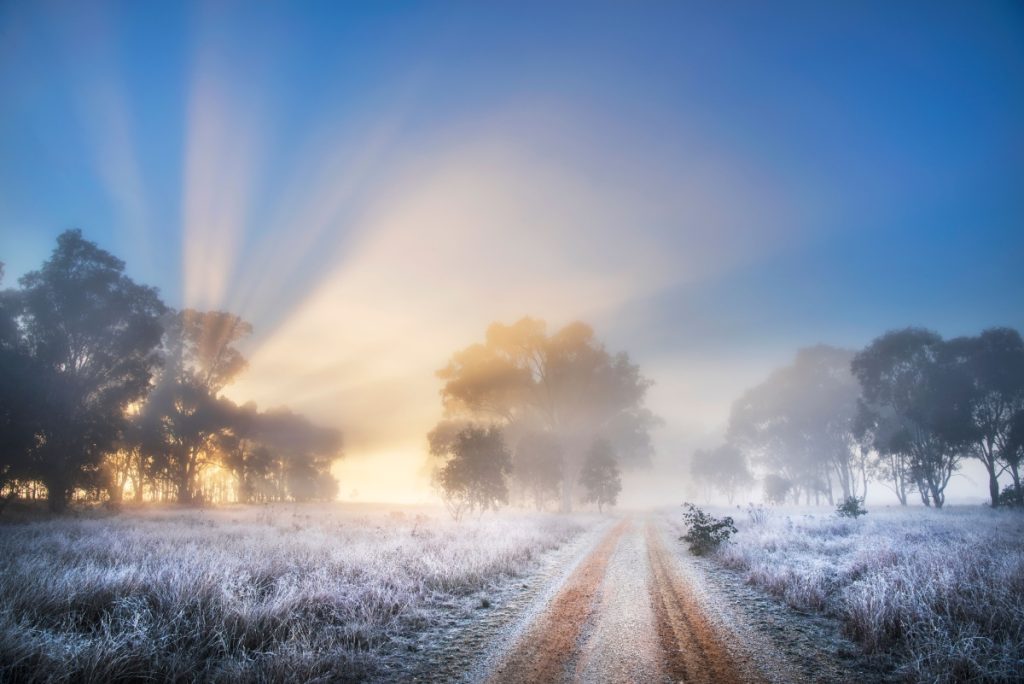 A winter morning frost over the countryside near Mudgee. Image Destination NSW
