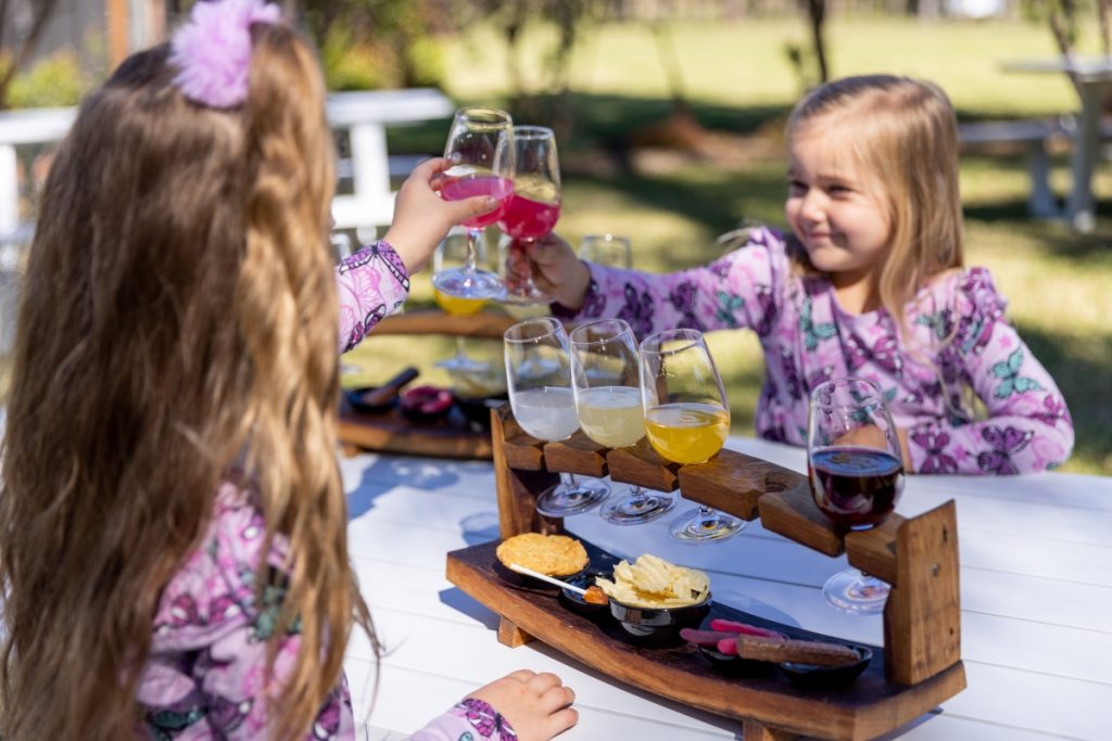 Kids' tasting paddle at the Saddler's Creek Wines cellar door in the Hunter Valley. Image Destination NSW