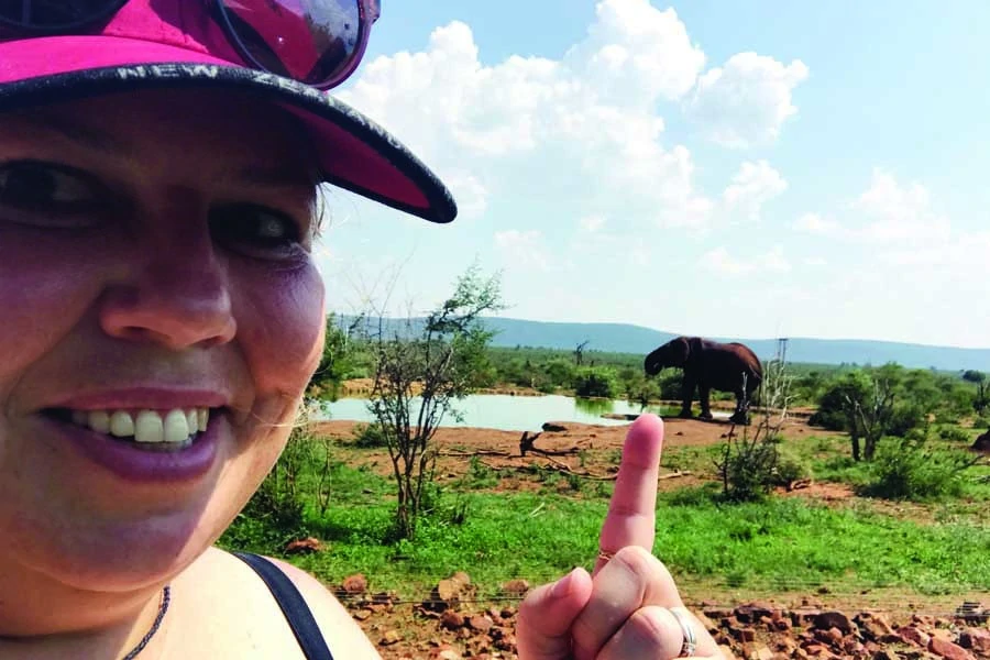 urzila spots an elephant at a waterhole