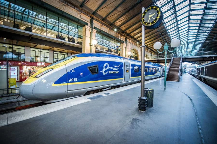 a eurostar train at st. pancras station in london. image eurostar