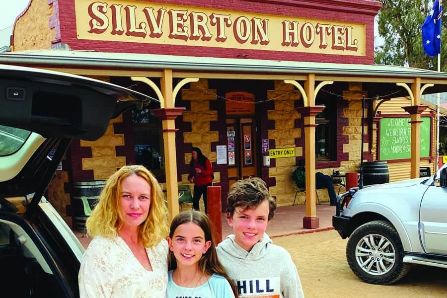 katrina and the kids outside the famous silverton hotel home of mad max and other film memorabilia