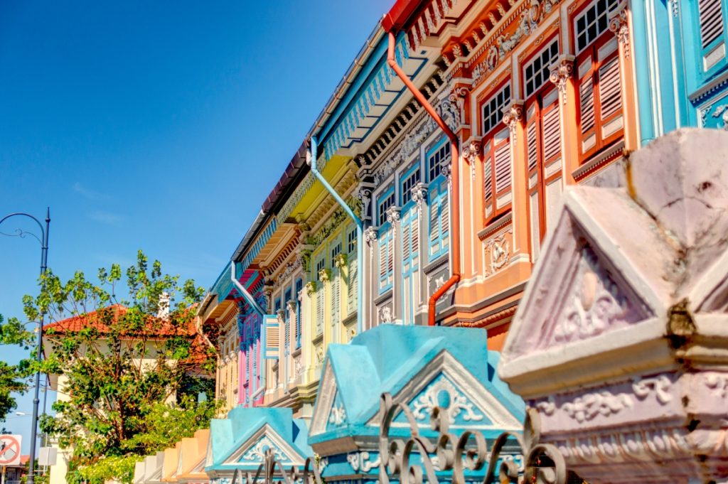 Colourful historic buildings in Joo Chiat Road district. Image high fliers Shutterstock