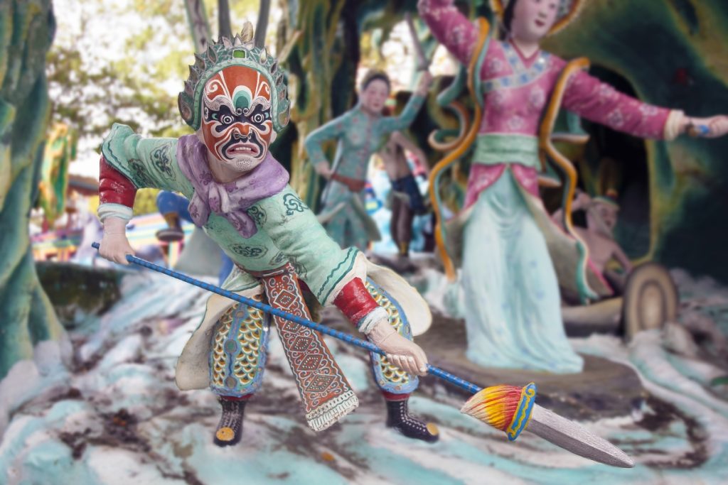 Statue of an ancient Chinese warrior at Haw Par Villa Park. Image PL Designs Shutterstock