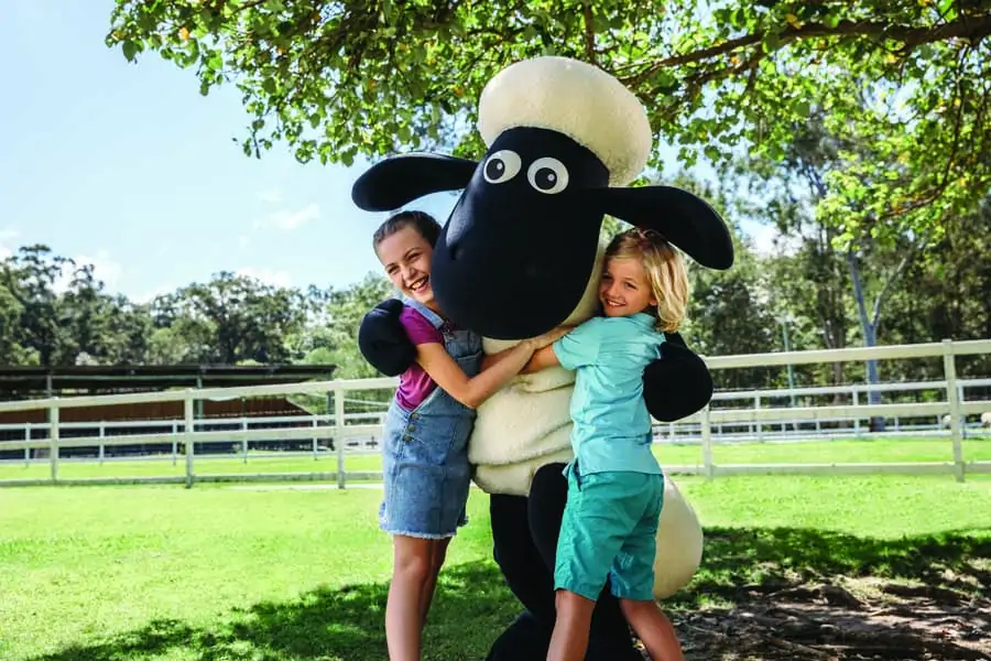 a shaun the sheep meet and greet at paradise country. image village roadshow theme parks