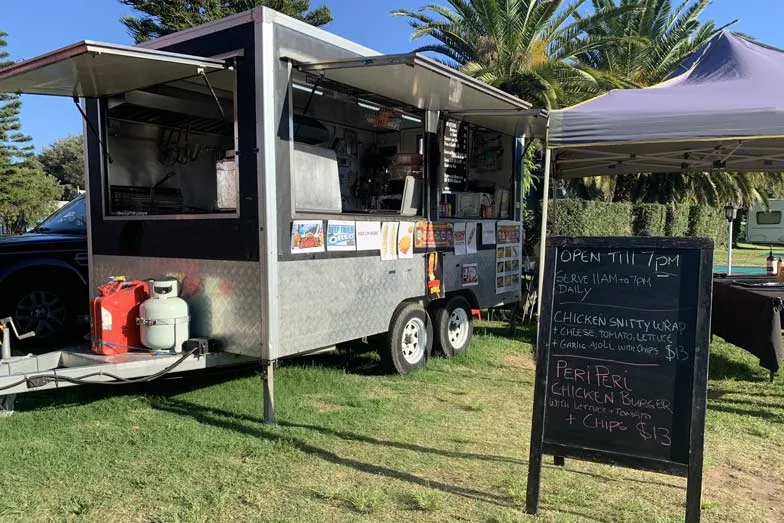 a food truck at toowoon bay holiday park