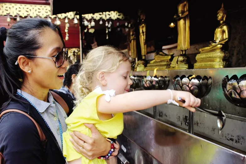 Beatrice at a temple with Intrepid leader Ae
