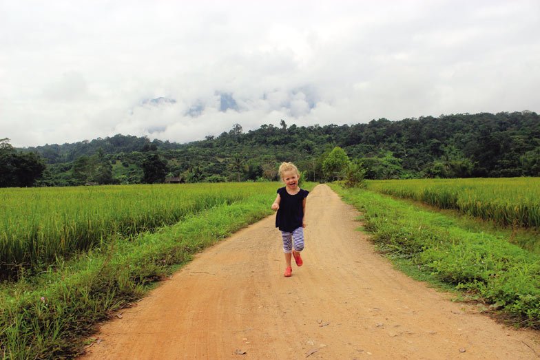 Beatrice at the homestay, Thailand Travel with five year old