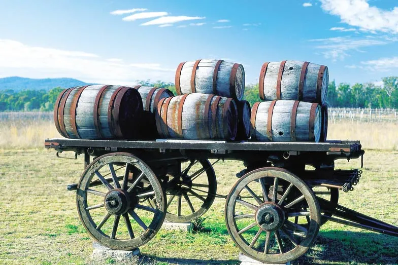 A cart carrying wine barrels in Queenslands Granite Belt. Image Tourism and Events Queensland