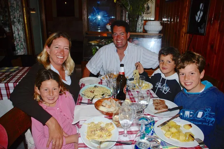 Belinda and her family eating at a neighbourhood trattoria in Rome