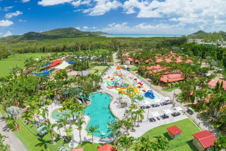 An aerial view of BIG4 Adventure Whitsunday Resort at Airlie Beach