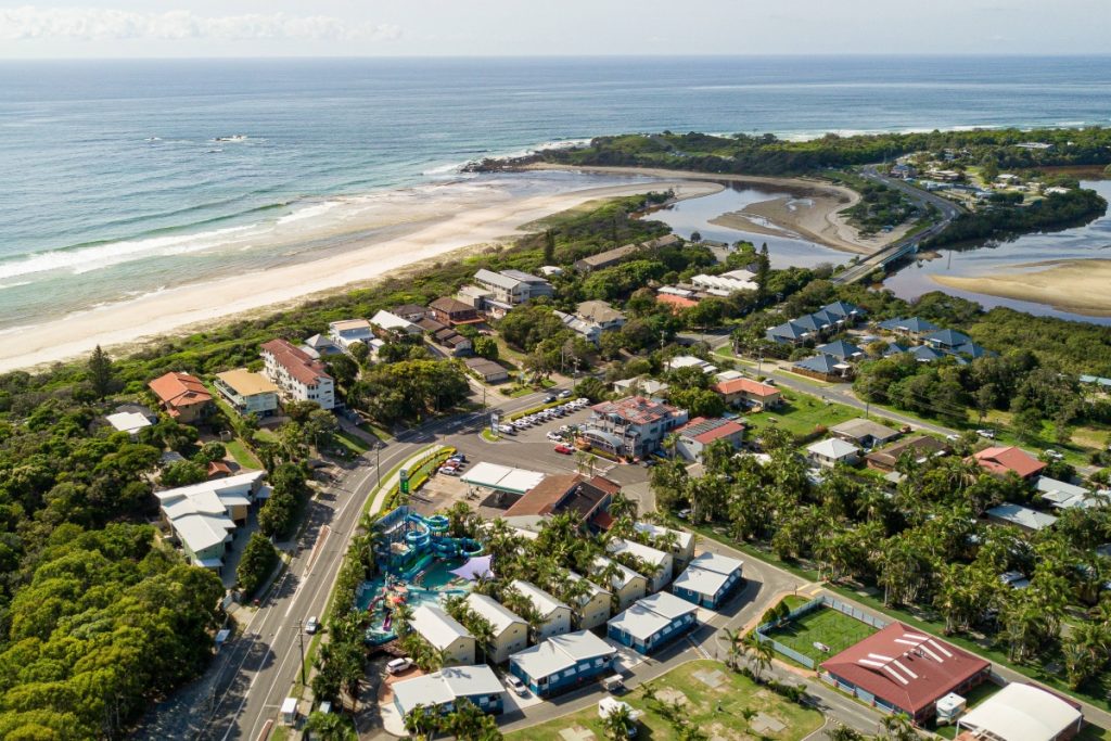 An aerial view of Tasman Holiday Parks North Star at Hastings Point in the Tweed