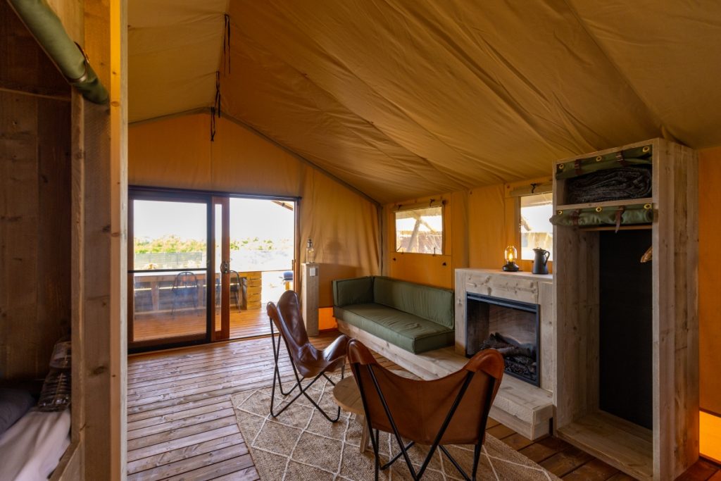 Inside a glamping tent at NRMA Victor Harbor Beachfront Holiday Park