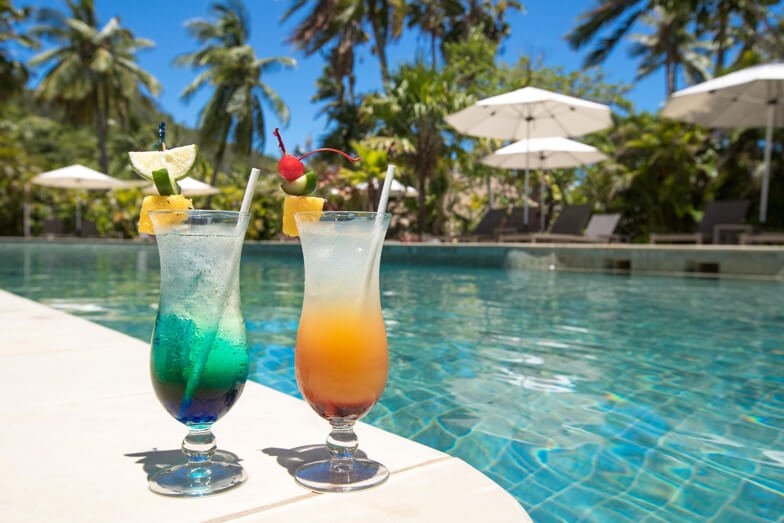 Poolside cocktails at Castaway Island in Fiji