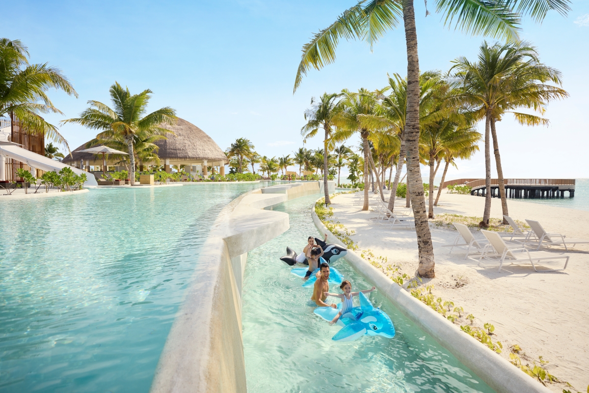 Relaxing on the lazy river at Centara Mirage Lagoon Maldives