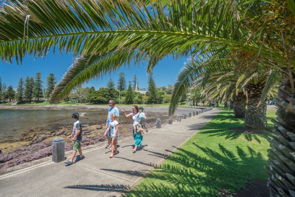 A family walking at Pheasant Point in Kiama. Image Dee Kramer Photography Destination NSW