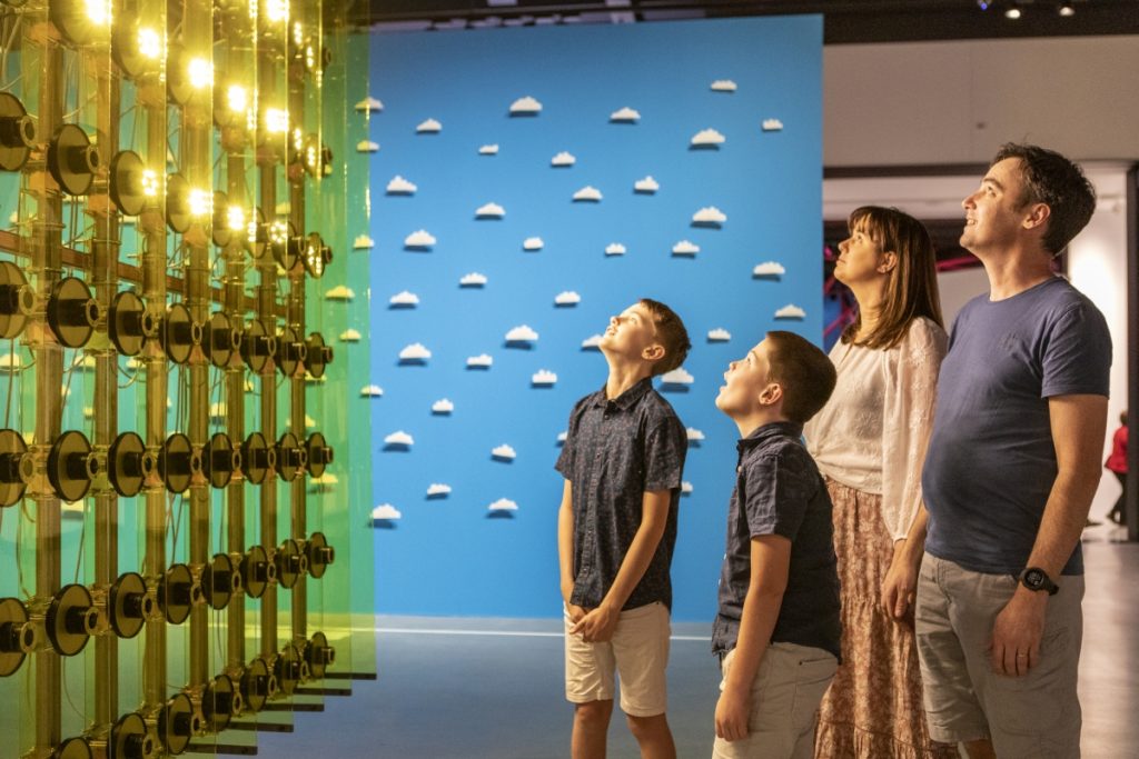 Family looking through the gallery at HOTA Home of the Arts on the Gold Coast. Image Tourism and Events Queensland