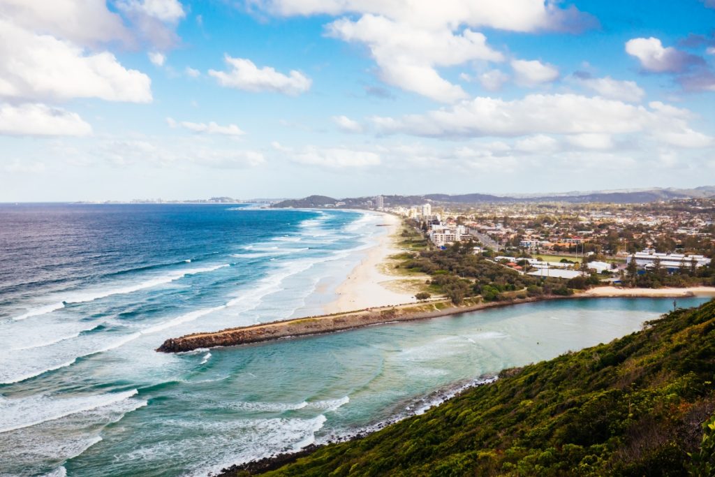 The view south from Tumgun Lookout at Burleigh Head National Park on the Gold Coast, Queensland, Australia. Image filedIMAGE Shutterstock
