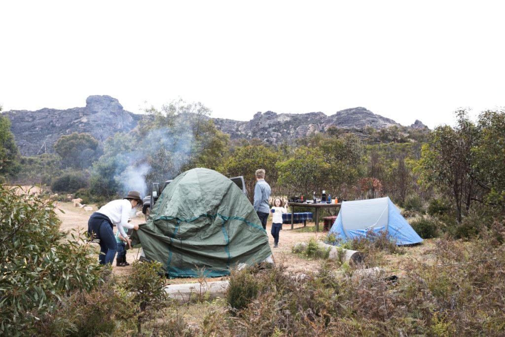 A family camping in the Grampians in Victoria. Image Visit Victoria